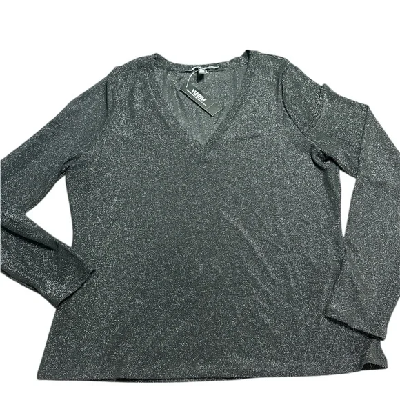 White House Black Market Black Long Sleeve Sparkle Knit Top - Picture 7 of 8